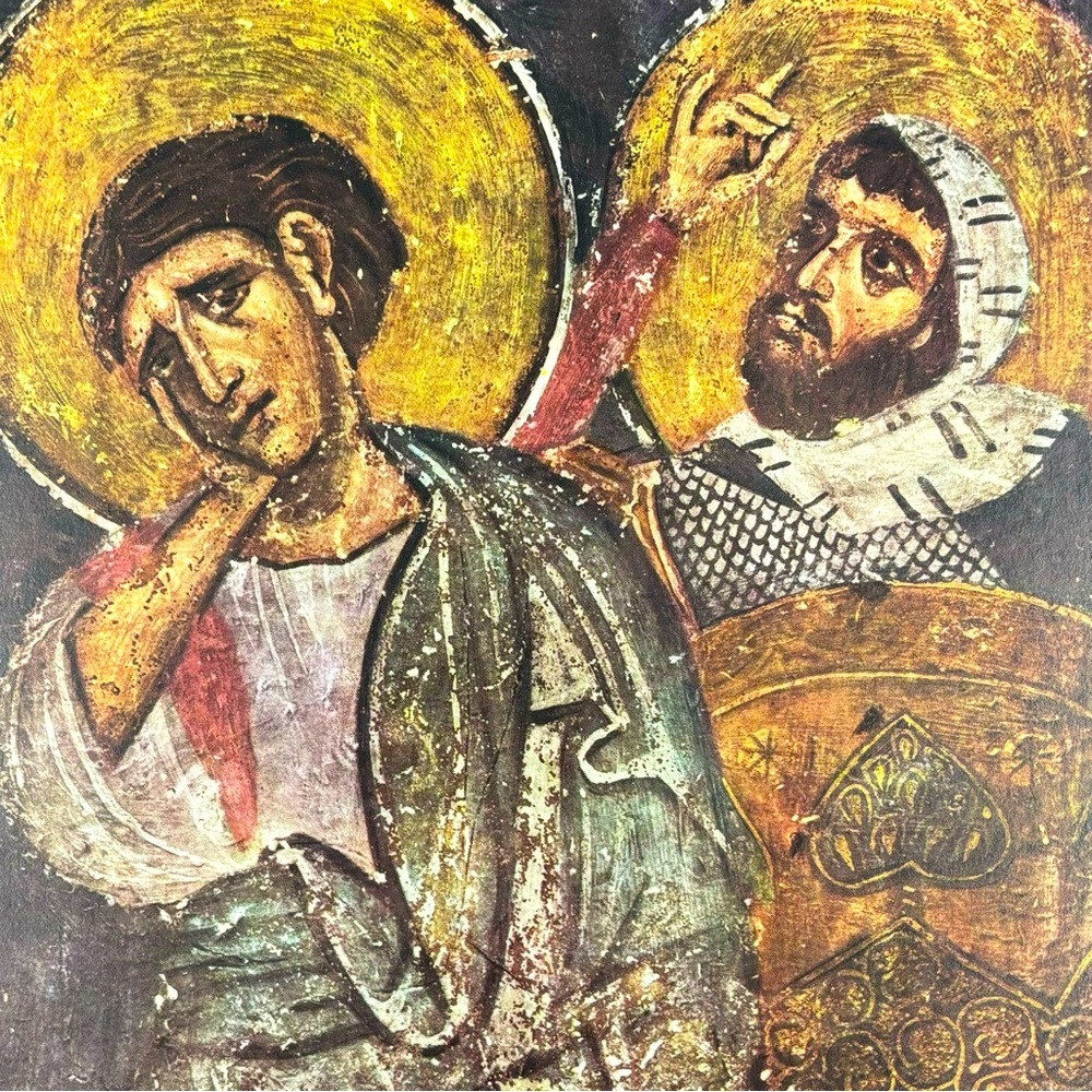 Saint John and Longinus Crucifixion Original Vintage Fine Art Print Italy Poster
